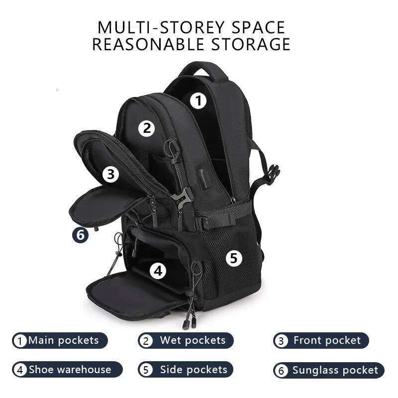USB Climbing Backpack with Shoes Pack Travel Laptop Lightweight Rucksack Outdoor Camping Hiking Knapsack Sport Collage Schoolbag Z260124