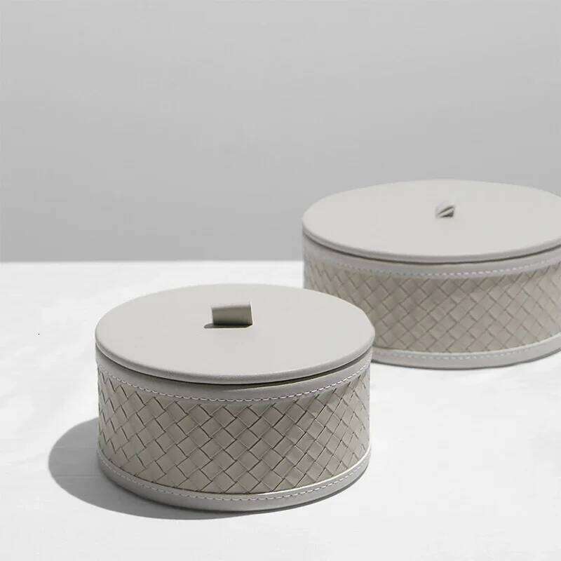 Light luxury high end leather jewelry storage tank circular model room piece wardrobe organizer bedroom decoration box