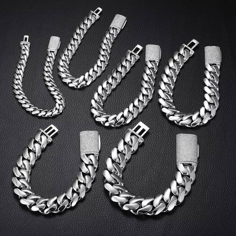 10-20mm 7-9 Inch Miami Cuban Link Chain Iced Out Gold Plated S925 MoissaniteVVS Diamond Rappers Hip Hop Jewelry Anklet Bangle Bracelet