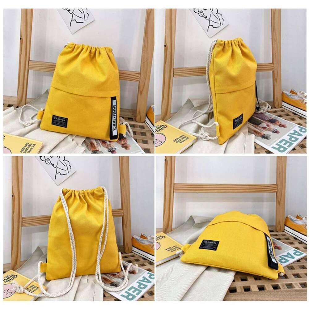 Canvas School Bag Double Shoulder Drawstring Pocket Portable Casual Backpack Women Men Travel Backpack-A-DH Z260124