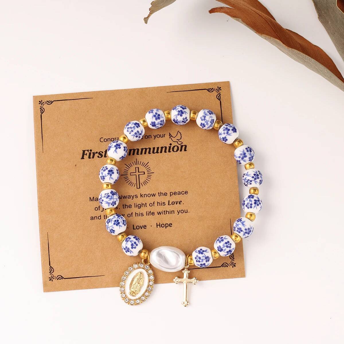 Cross bracelet women men blue porcelain Ceramics beads bangles jesus Ascension day western wear pulseras spring summer jewelry ddmynov