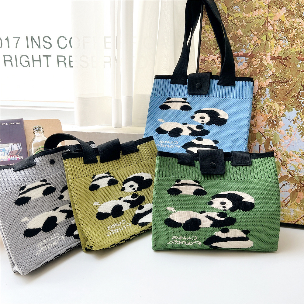 Red Panda Knitted For Women, Large Capacity Summer Green Cartoon Women's Bag, Autumn Winter Single Shoulder Handheld Shopping Bag
