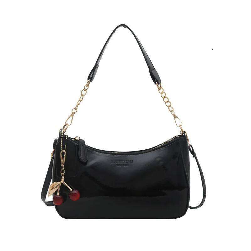 Fashion Retro PU Black Shoulder Crossbody Crescent Classic Cherry Pendant Design Women Armpit Bag Girls Festival Gifts Z260124
