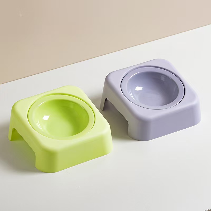 H2557 Neck-protecting cat food bowl, tall ceramic double bowl to prevent tipping.