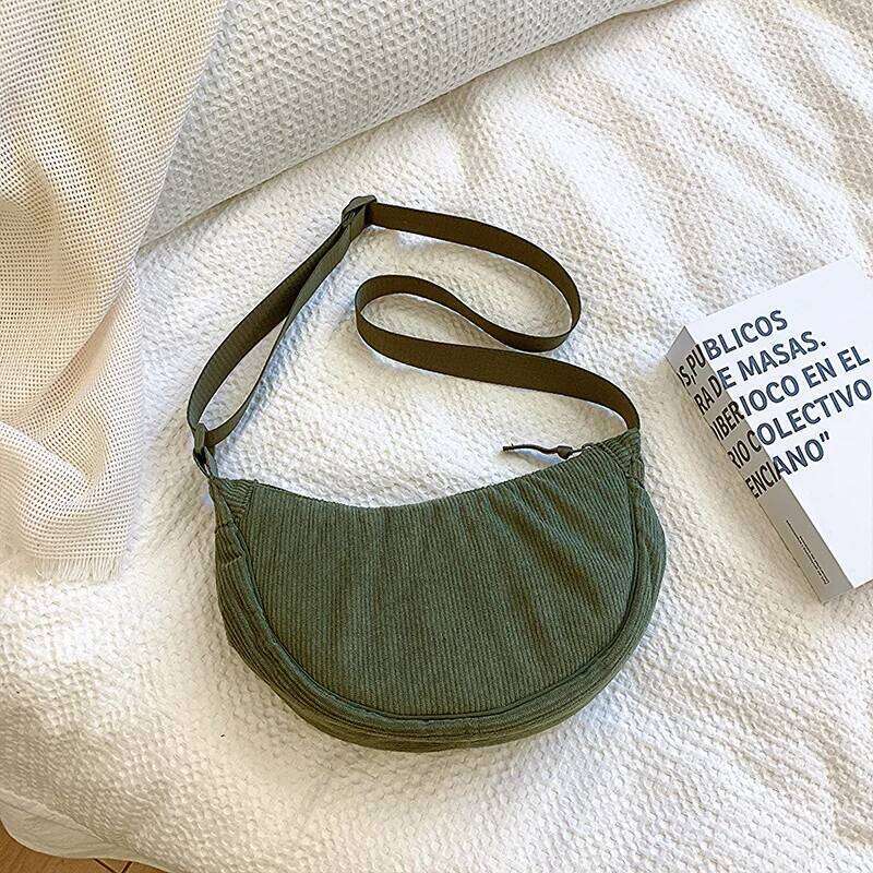 Solid Color Corduroy Women's Hobos Shoulder Retro Casual Female Crossbody Bags Ladies Daily Travel Handbags Messenger Bag Z260124