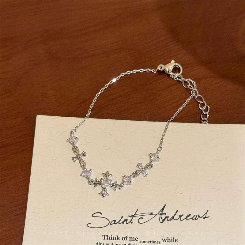 Cross Zircon Exquisite Bracelet for Women Multi-Layer Crystal Bracelet Set Rhinestone Flower Iridescent Gem Dainty Jewelry