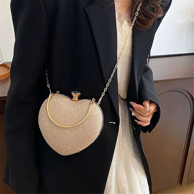 Chic Heart Shaped Handbag Women Fashionable Bright Star Evening Bag, Stylish Shoulder Tote Purse Chain Cross Body Bags for Woman