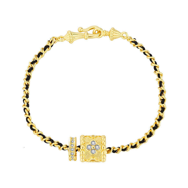 Retro Black Leather Woven Small Waist Fashionable Exquisite High-End Versatile Flower Bracelet