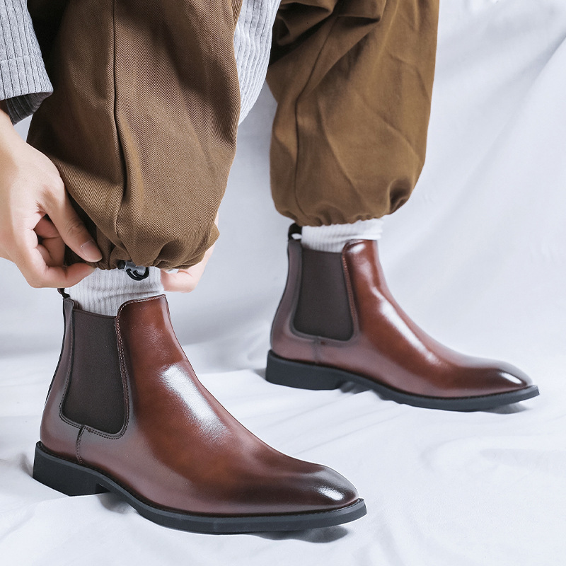 British Style Square Toe High Top Suit Formal Mens Leather Boots Business Ankle Boots Chelsea Boots Men 66671-R 211023