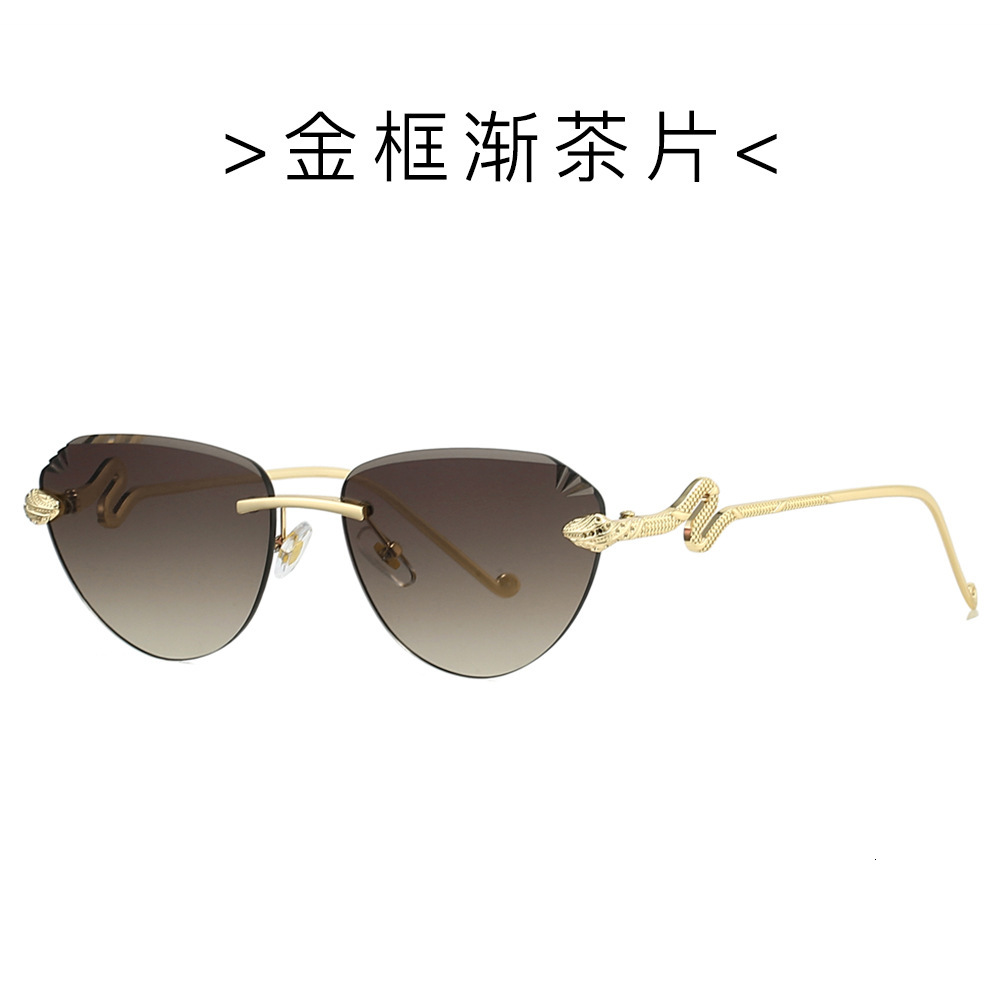 New Cat Eye Rimless Sunglasses 2026 European And American Style Cut Edge Fashion Snake Head Sunglasses For Women Luxury Fashion Eyewear UV Protection 