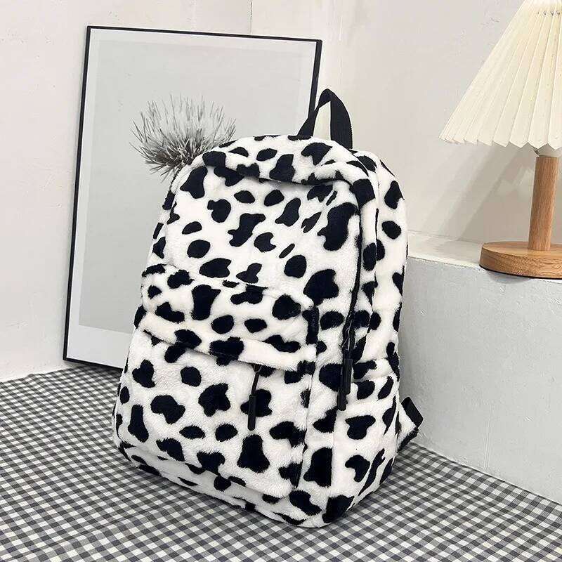 Plush Leopard Teenagers School Bag Large Capacity Fashion Students Bookbag Stylish Shoulder Backpack TravelOutdoor 2025 Z260124