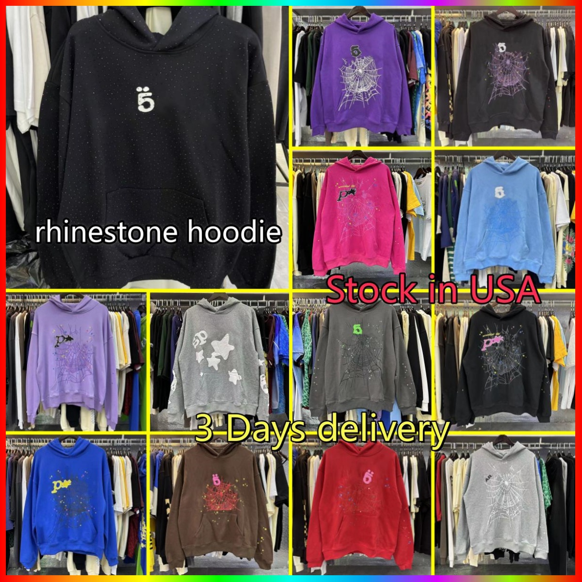 Spider Hoodie Designer Hoodie y2k Mens Hoodies Sweatpants Young Thug Women spiderhoodie Puff Print Pullover hoody sweatshirts rhinestone studded hoodies