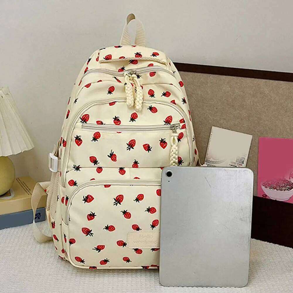 3Pcs/Set Oxford Cloth Cherry Preppy Style Adjustable Laptop Backpack with Lunch Bag & Pencil Case Large Capacity Z260124