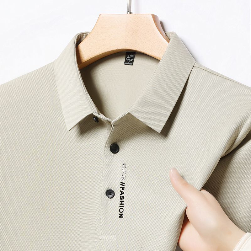 High end ice silk seamless breathable short sleeved T-shirt mens lapel summer trend letter embroidery casual polo shirt 240930CJ