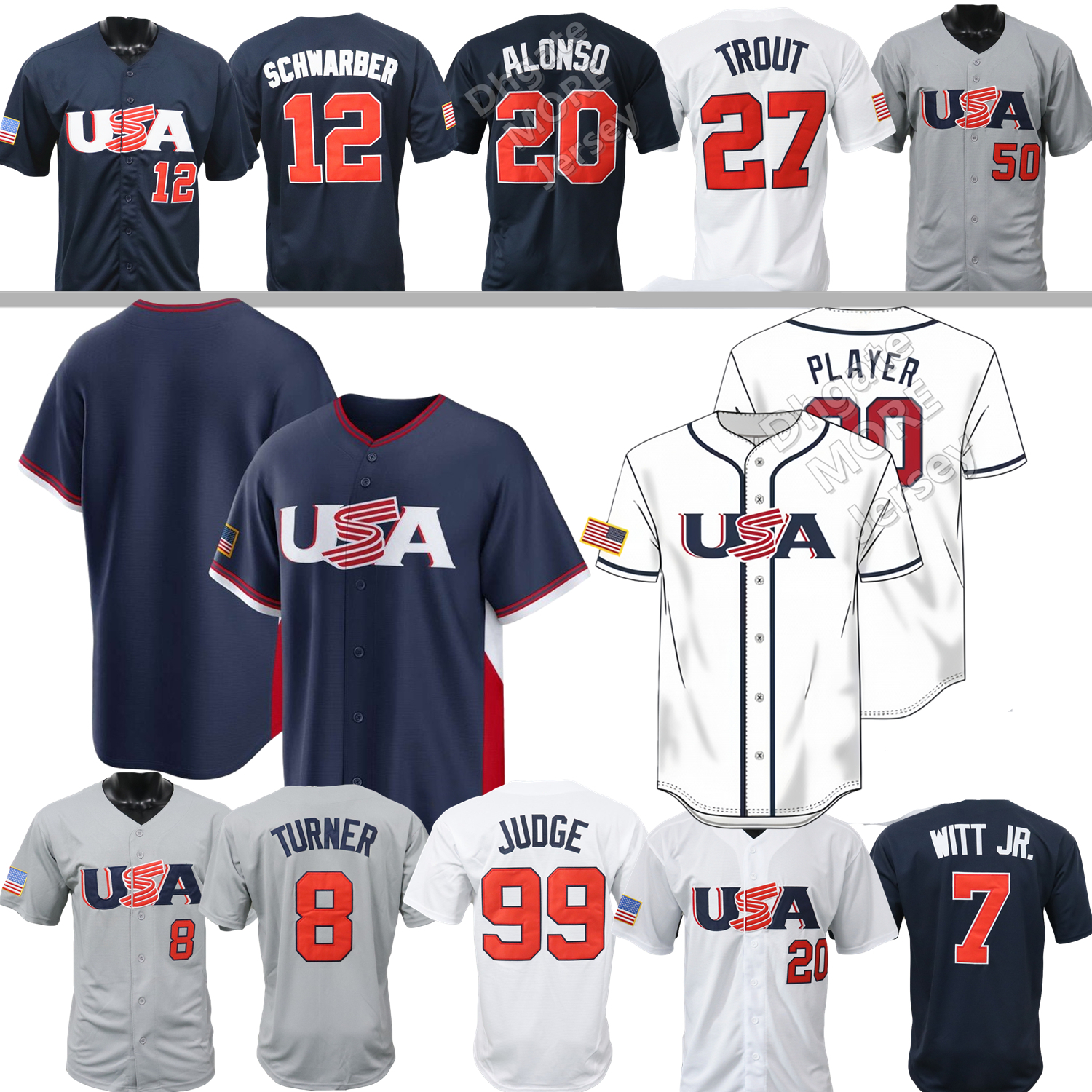 2026 WBC USA Team Baseball Jersey Aaro Judge Harper Mookie Betts Bobby Witt Jr. Corbi Carroll Paul Skees Skubal Wheeler Webb Trout Merrill Schwarber