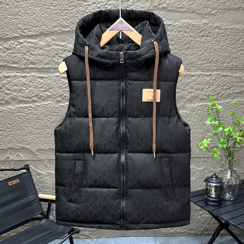 2026 Fall Winter Couple Cotton Vest Thickened Hooded Men's Vest Shoulder