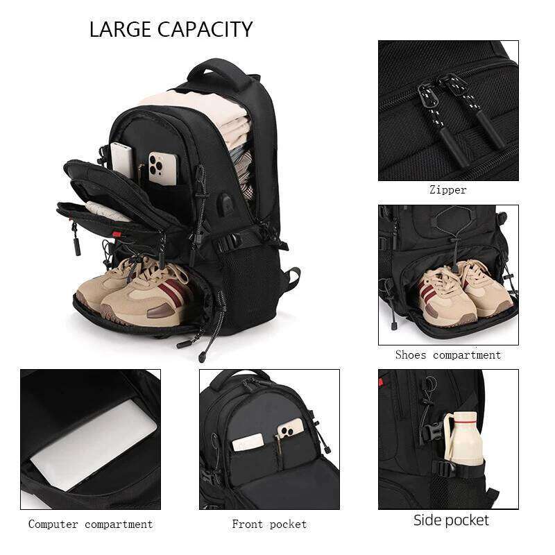 USB Climbing Backpack with Shoes Pack Travel Laptop Lightweight Rucksack Outdoor Camping Hiking Knapsack Sport Collage Schoolbag Z260124