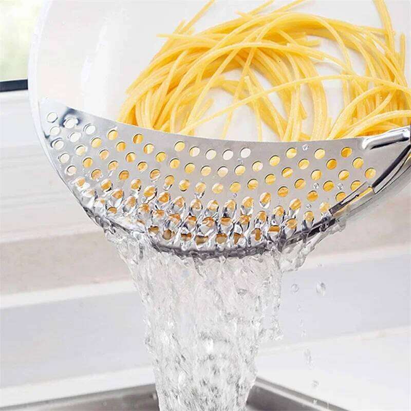Pan Drainer For Home Kitchen Easy Pot Strainer Stainless Steel Pasta Spaghetti Practical Draining Tool