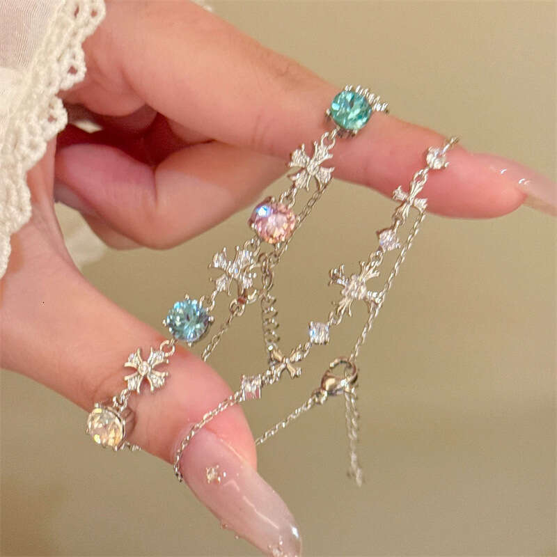 Cross Zircon Exquisite Bracelet for Women Multi-Layer Crystal Bracelet Set Rhinestone Flower Iridescent Gem Dainty Jewelry