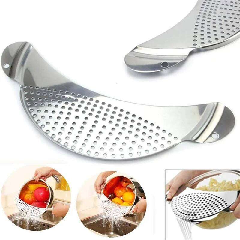 Pan Drainer For Home Kitchen Easy Pot Strainer Stainless Steel Pasta Spaghetti Practical Draining Tool
