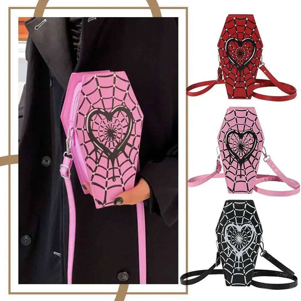 Women Fashion Shoulder Large Capacity Coffin Shaped Casual Satchel Adjustable Strap Spider Web PU Leather Chic Hobo Bag Z260124