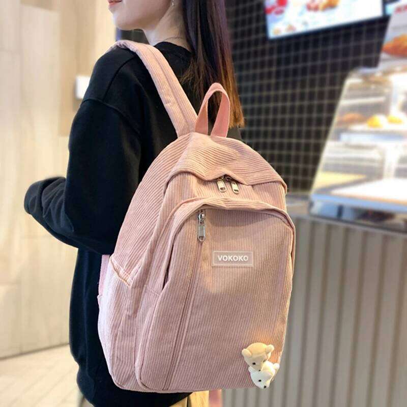 Stripe Corduroy Backpack Women, Cute Schoolbag for Teenage Girls and Boys, Luxury Harajuku Female Fashion Bag, Student Book Z260124