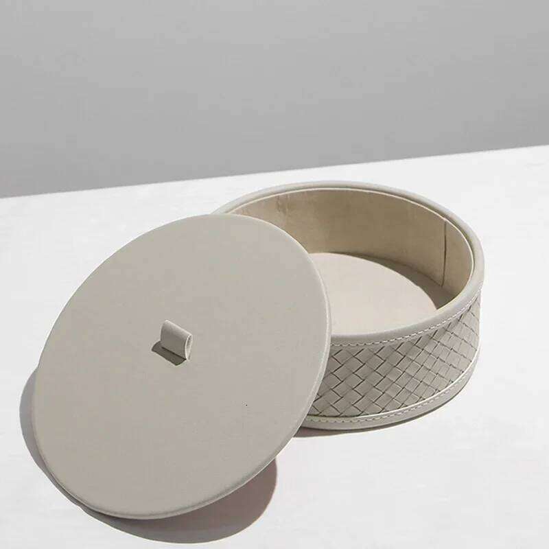 Light luxury high end leather jewelry storage tank circular model room piece wardrobe organizer bedroom decoration box