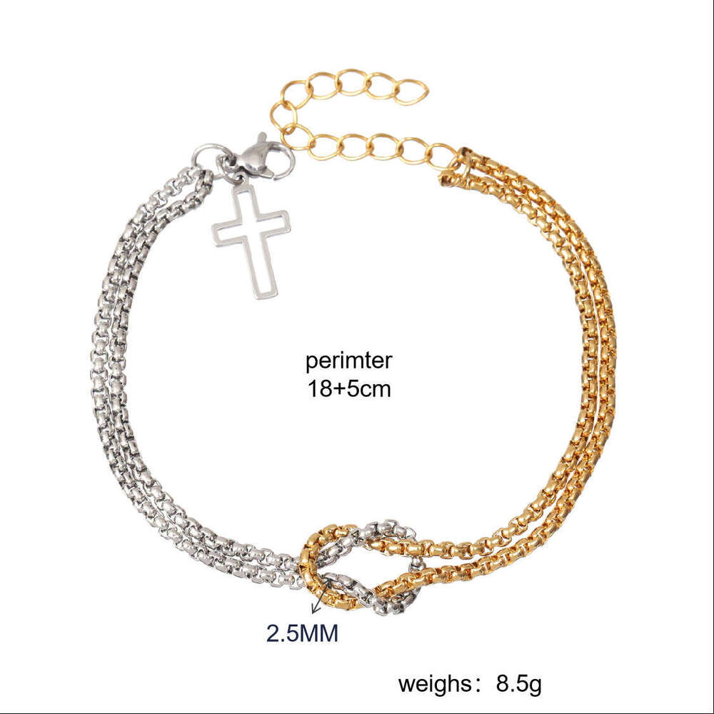 Bracelet Womens 18K Gold Plated Stainless Steel Cross Double Layer Bracelet Square Bead Chain European American Fashion Wholesale Jewelry