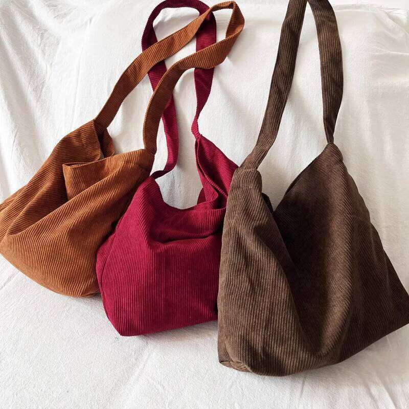 Retro Corduroy Women's Shoulder Bag Simple Large Capacity Female Casual Tote Crossbody Bags Solid Color Ladies Shopper Handbags Z260124