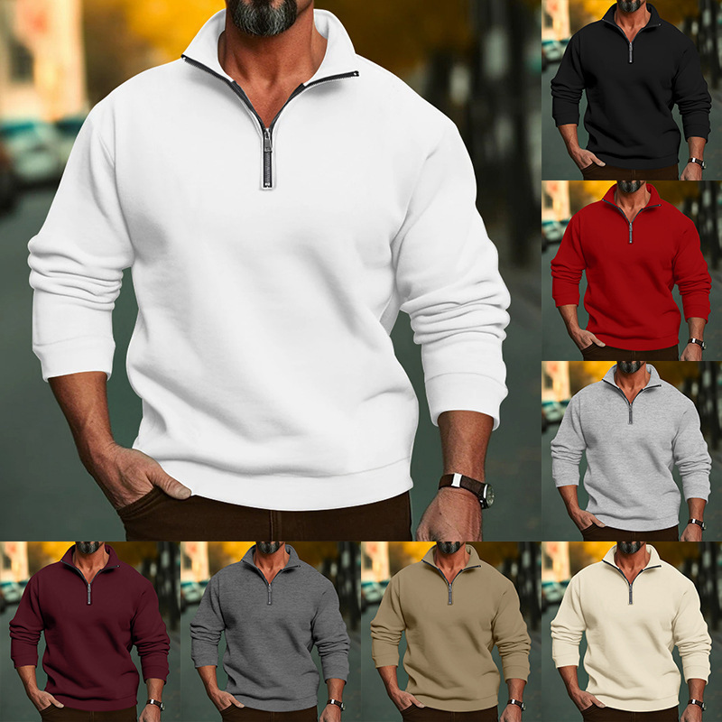Mens Half Zipper Sweatshirts Long Sleeve Solid Color Pullover Turtleneck Streetwear Winter Warm Jacket Sport Coats 251128