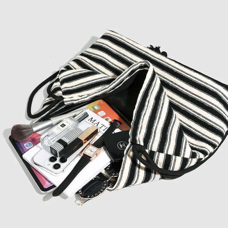 Bags Large Capacity Drawstring Backpack Shoulder Handbag Fashion Women Knitted Stripe backpack Back To School 2024 Z260124