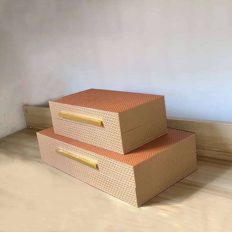 Woven leather jewelry storage box, sample room decoration box, wooden craftwork, new Chinese style ornament