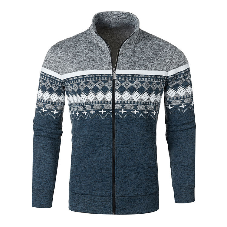 2026 New cardigan stand-up collar men's fleece jacket casual loose sweater Korean jacquard slim jacket knit cardigan