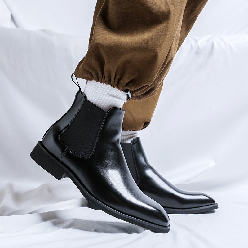British Style Square Toe High Top Suit Formal Mens Leather Boots Business Ankle Boots Chelsea Boots Men 66671-R 211023