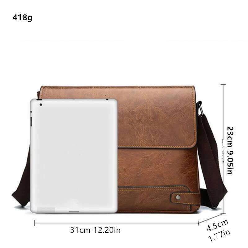 Men's Solid Color Retro Leather Shoulder Bag, Casual Business Crossbody BagS Horizontal A4 Paper Travel Briefcase Laptop Bag