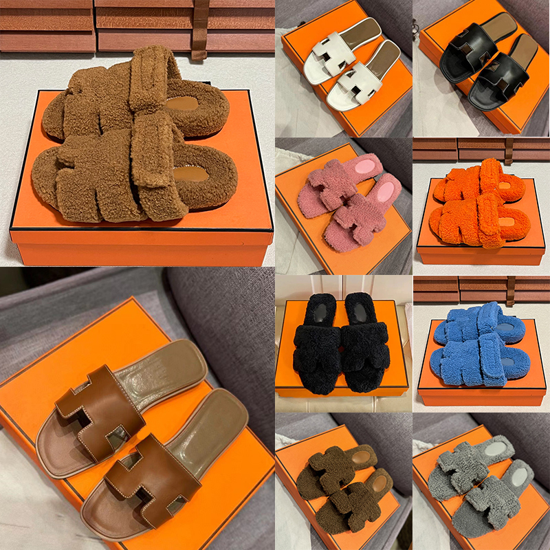 free shipping designer slippers with dustbag women platform furry warm sandals flat slides sliders khaki womens ladies girls shoes outdoor indoor beach size 34-42