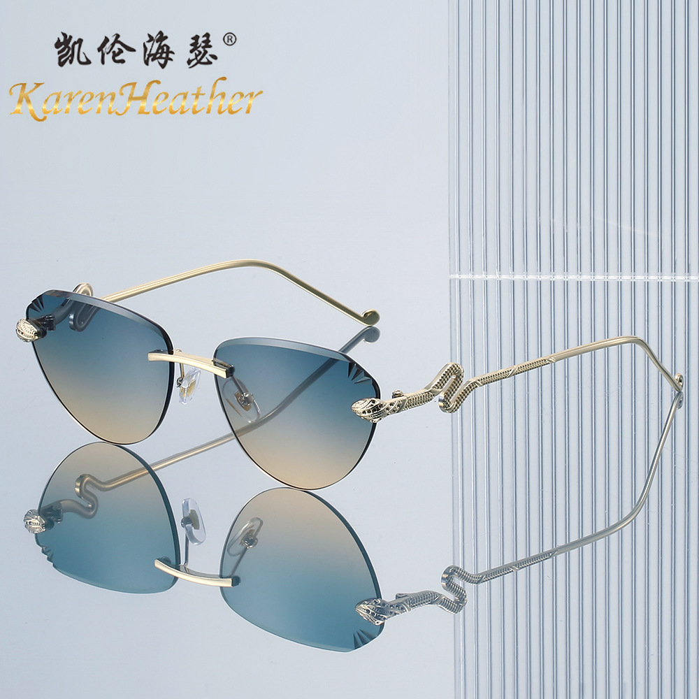 New Cat Eye Rimless Sunglasses 2026 European And American Style Cut Edge Fashion Snake Head Sunglasses For Women Luxury Fashion Eyewear UV Protection 