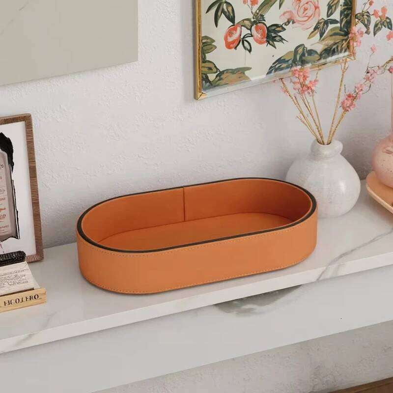 PU Leather Storage Entrance Jewelry Organizer Box Desktop Cosmetics Miscellaneous Tray Home Living Room Decoration