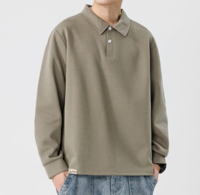 a647 Men Long-sleeved Autumn and Winter Heavy Loose Solid Color Lapel Youth Casual