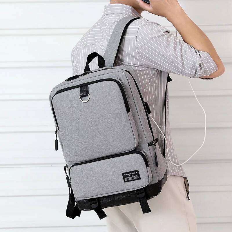 Large capacity compartment, laptop backpack, with charging port, stylish travel commuter bag Z260124