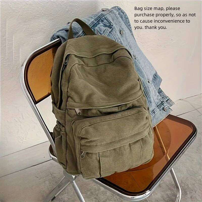 Vintage Simple Large Capacity Canvas Schoolbag Multiple Pockets Travel Backpacks Unisex Z260124