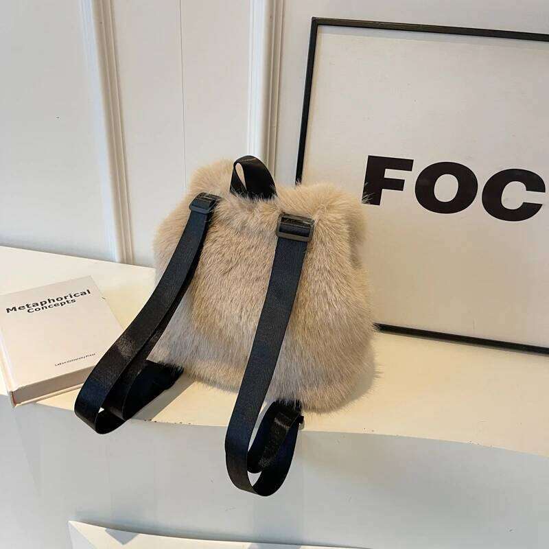 2026 Casual Faux Fur Backpack for Women Drawstring Flap Closure Large Capacity School Bag Trendy Travel Z260124