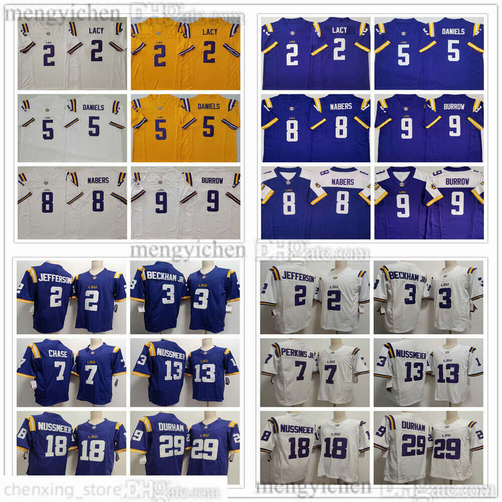 Men's LSUTiger College Tigers Football Jersey 2 Kyren Lacy 9 Joe Burrow 8 Malik Nabers 5 Jayden Daniels 18 Garrett Nussmeier 7 Harold Perkins Jr. 29 Caden Durham Stitched