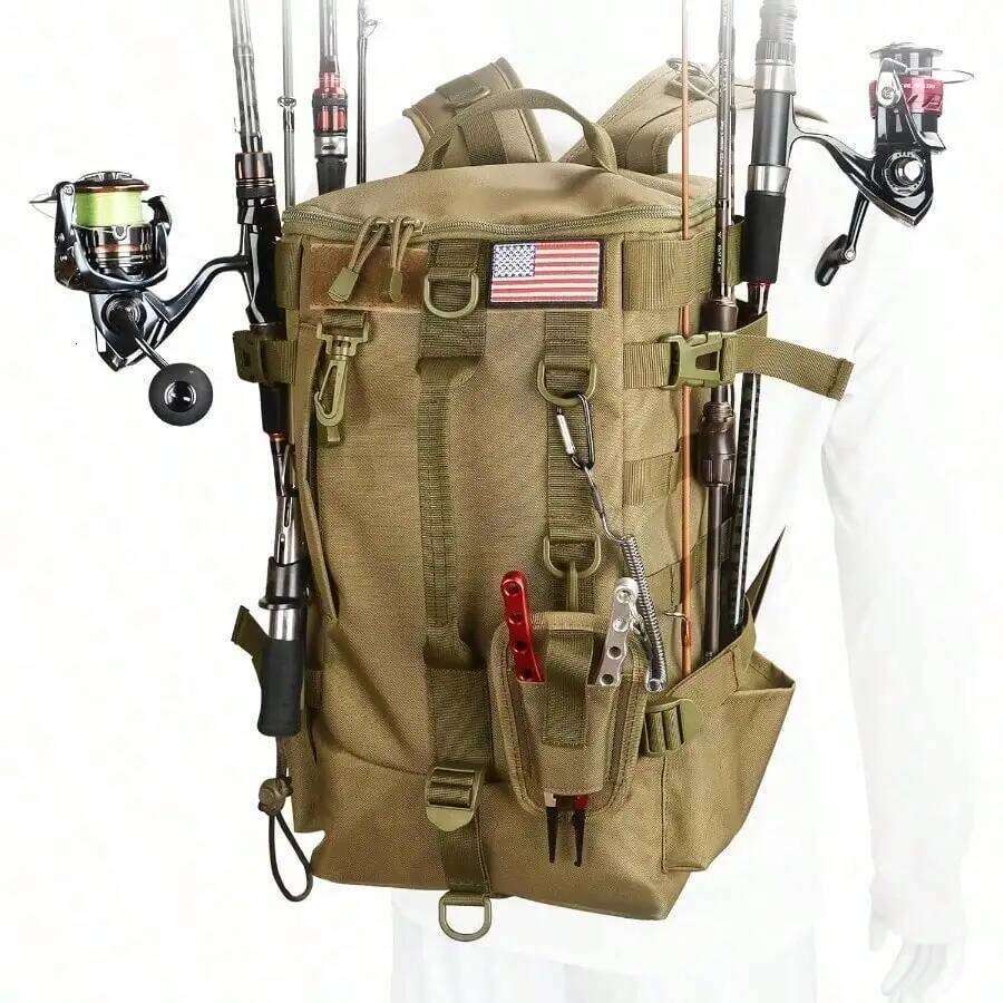 Bag with Rod Holders, Large Storage, Tackle Box Backpack Carrying Fishing Gear and Equipment, Gifts for Men Z260124