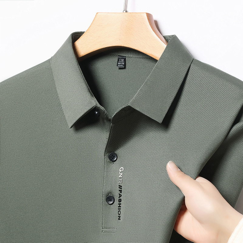 High end ice silk seamless breathable short sleeved T-shirt mens lapel summer trend letter embroidery casual polo shirt 240930CJ