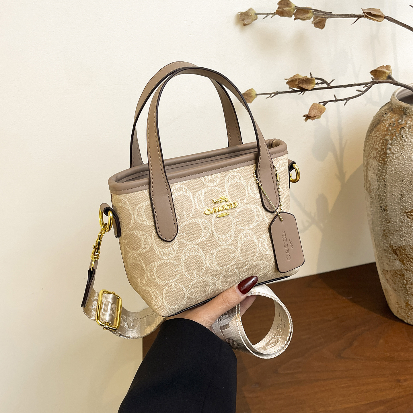 High Sense Of Fashion Small Square Bag Women New Vintage Print Carry Basket Bag Shoulder Bag Diagonal Cross Bag