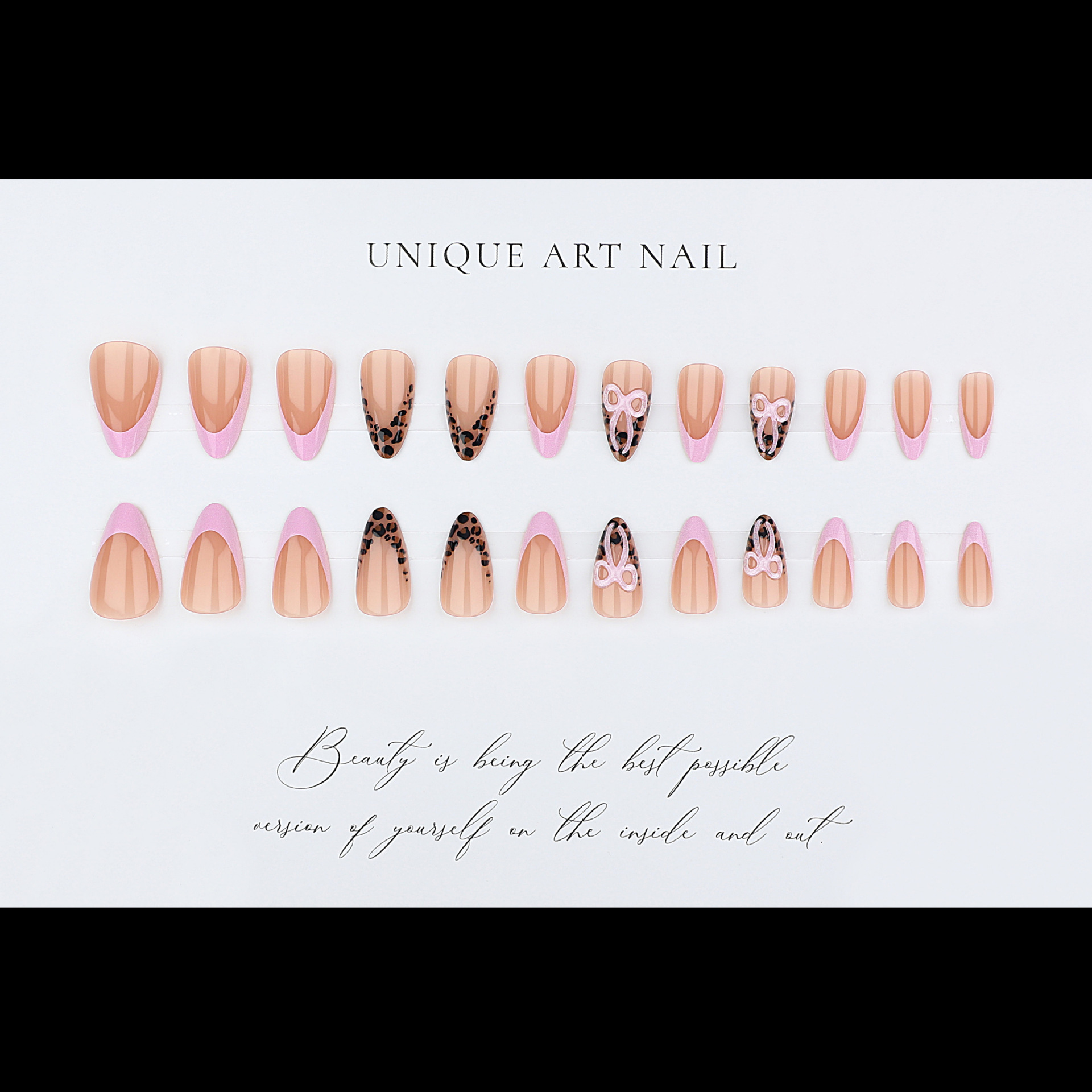 Cross-Border Hot Sale Light Pink Sweet Cool 3D Bow Leopard Print French Style Personalized Detachable Wearable Nail Finished 24 Pieces