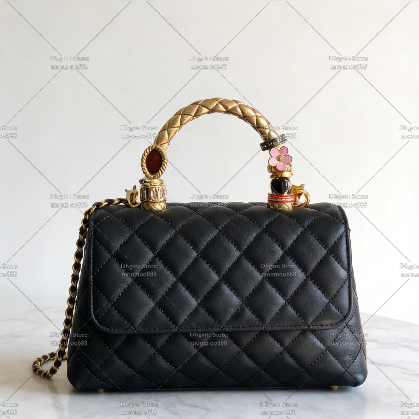 12A All-New Mirror Quality Designer Top Handle Charm Bag 19cm 23cm Quilted Handbags for Women Genuine Leather Shoulder Bags Black Crossbody Purse with Box