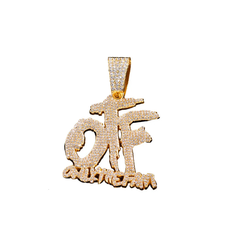 Hip Hop Style Full Drill OTF Letter Pendant Cuban Chain Necklace Trendy Cross-Border Street Dance Jewelry Unisex Alloy 260119