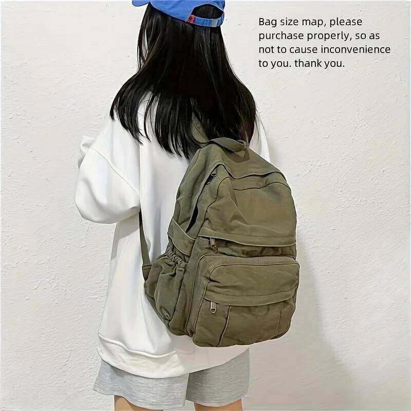 Vintage Simple Large Capacity Canvas Schoolbag Multiple Pockets Travel Backpacks Unisex Z260124